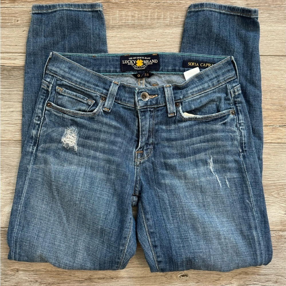 Lucky‎ Brand Womens 0/25 Sofia Capri Denim Jeans Distressed Low Rise Y2K Grunge